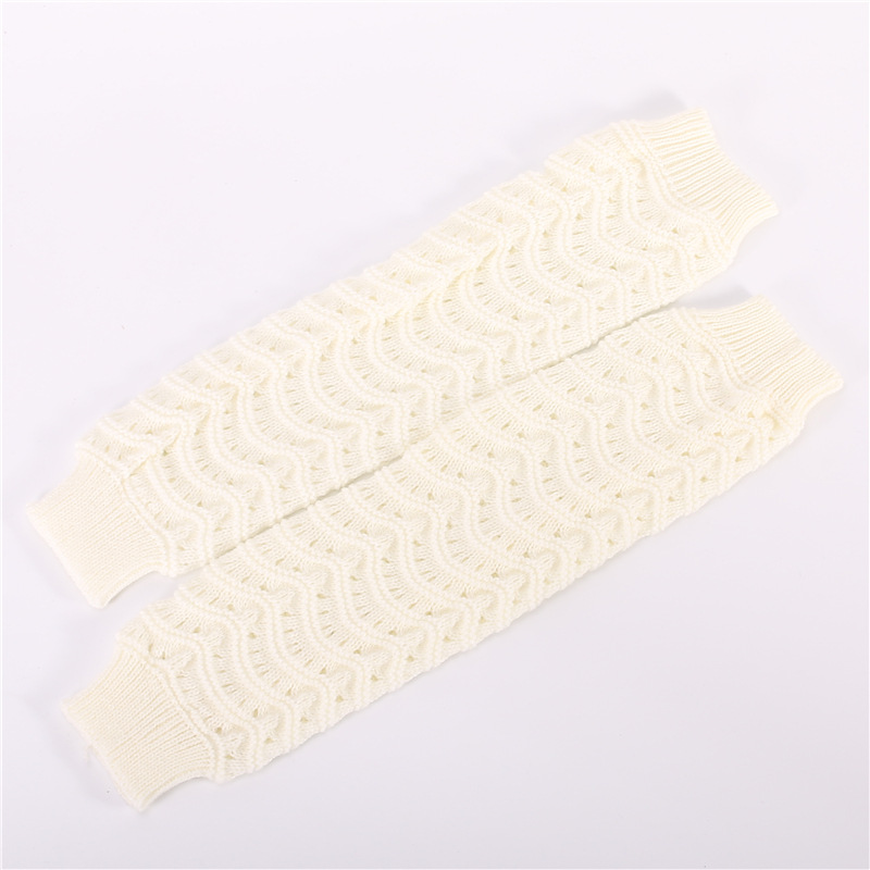 Winter Jacquard Knit Wool Undulation Hollow Sleeve Knee Socks Female Barreled Socks